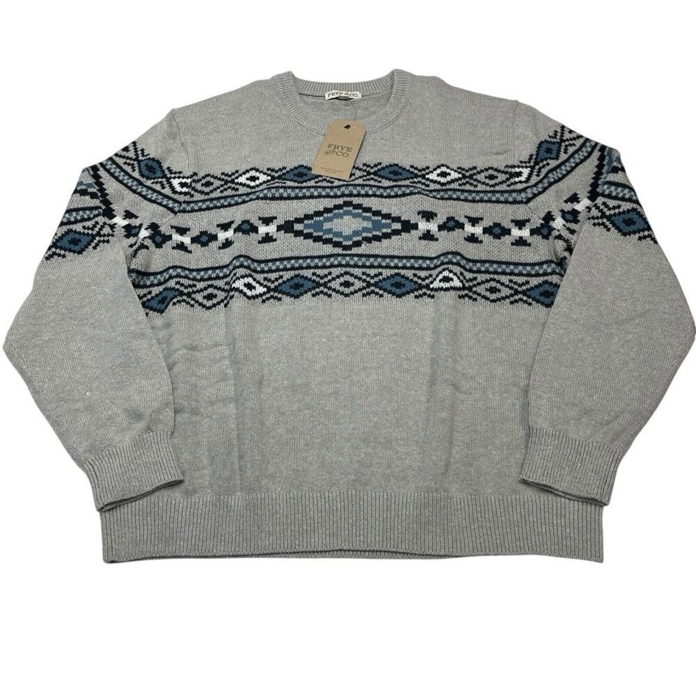 Frye & Co Sweater Mens XXL Gray Aztec Crew Neck Pullover Western Casual